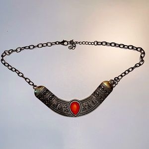 Beautiful original vintage necklace with a large red jasper gemstone